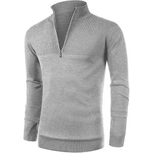 imageNITAGUT Mens Slim Fit Zip Up Mock Neck Polo Sweater Casual Long Sleeve Sweater and Pullover Sweaters with Ribbing EdgeLight Gray