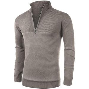 imageNITAGUT Mens Slim Fit Zip Up Mock Neck Polo Sweater Casual Long Sleeve Sweater and Pullover Sweaters with Ribbing EdgeVg Beige