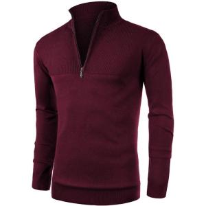 imageNITAGUT Mens Slim Fit Zip Up Mock Neck Polo Sweater Casual Long Sleeve Sweater and Pullover Sweaters with Ribbing EdgeWind Red