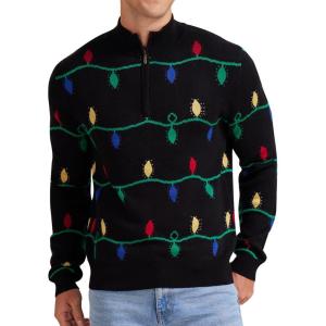 imageNITAGUT Mens Slim Fit Zip Up Mock Neck Polo Sweater Casual Long Sleeve Sweater and Pullover Sweaters with Ribbing EdgeZ Christmas Light