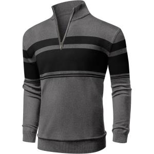 imageNITAGUT Mens Sweaters 14 Zip Up Striped Pullover Slim Fit Fall Winter Spring Long Sleeve Polo SweatersDark Gray