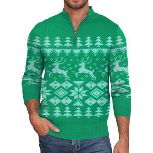imageNITAGUT Mens Ugly Christmas Sweaters Funny Graphic Quarter Zip Sweaters Long Sleeve Knitted Pullover SweatersGreen Elk