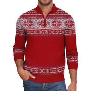 imageNITAGUT Mens Ugly Christmas Sweaters Funny Graphic Quarter Zip Sweaters Long Sleeve Knitted Pullover SweatersRed Snowflake