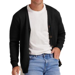 imageNITAGUT Mens Vintage Striped Long Sleeve Cardigan Sweater with Button V Neck Knitted SweatersBlack
