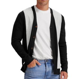 imageNITAGUT Mens Vintage Striped Long Sleeve Cardigan Sweater with Button V Neck Knitted SweatersStripe Black Gray 2