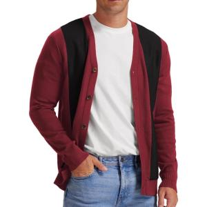 imageNITAGUT Mens Vintage Striped Long Sleeve Cardigan Sweater with Button V Neck Knitted SweatersStripe Red Black 2