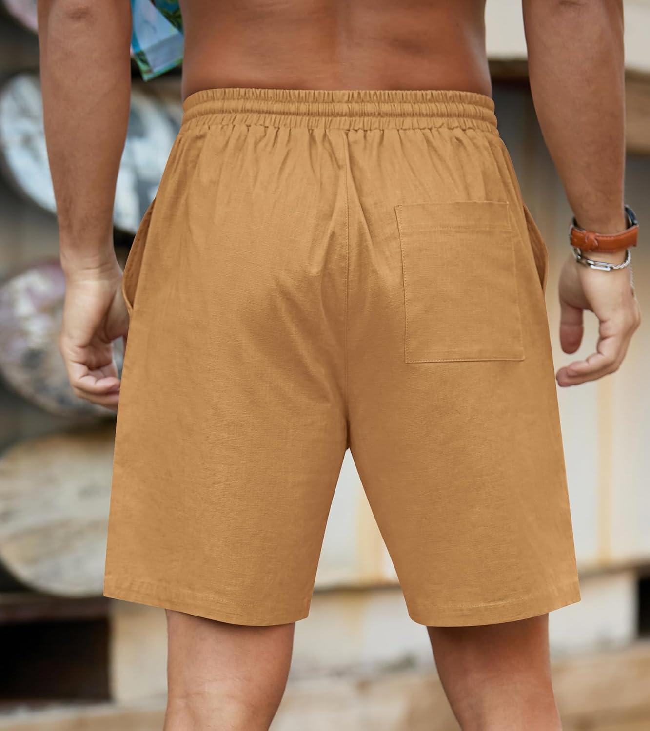 imageNITAGUT Mens Linen Shorts Classic Fit Short Elastic Waist Drawstring Summer Beach ShortsDark Khaki