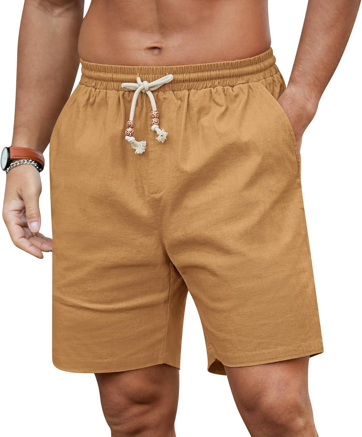 imageNITAGUT Mens Linen Shorts Classic Fit Short Elastic Waist Drawstring Summer Beach ShortsDark Khaki