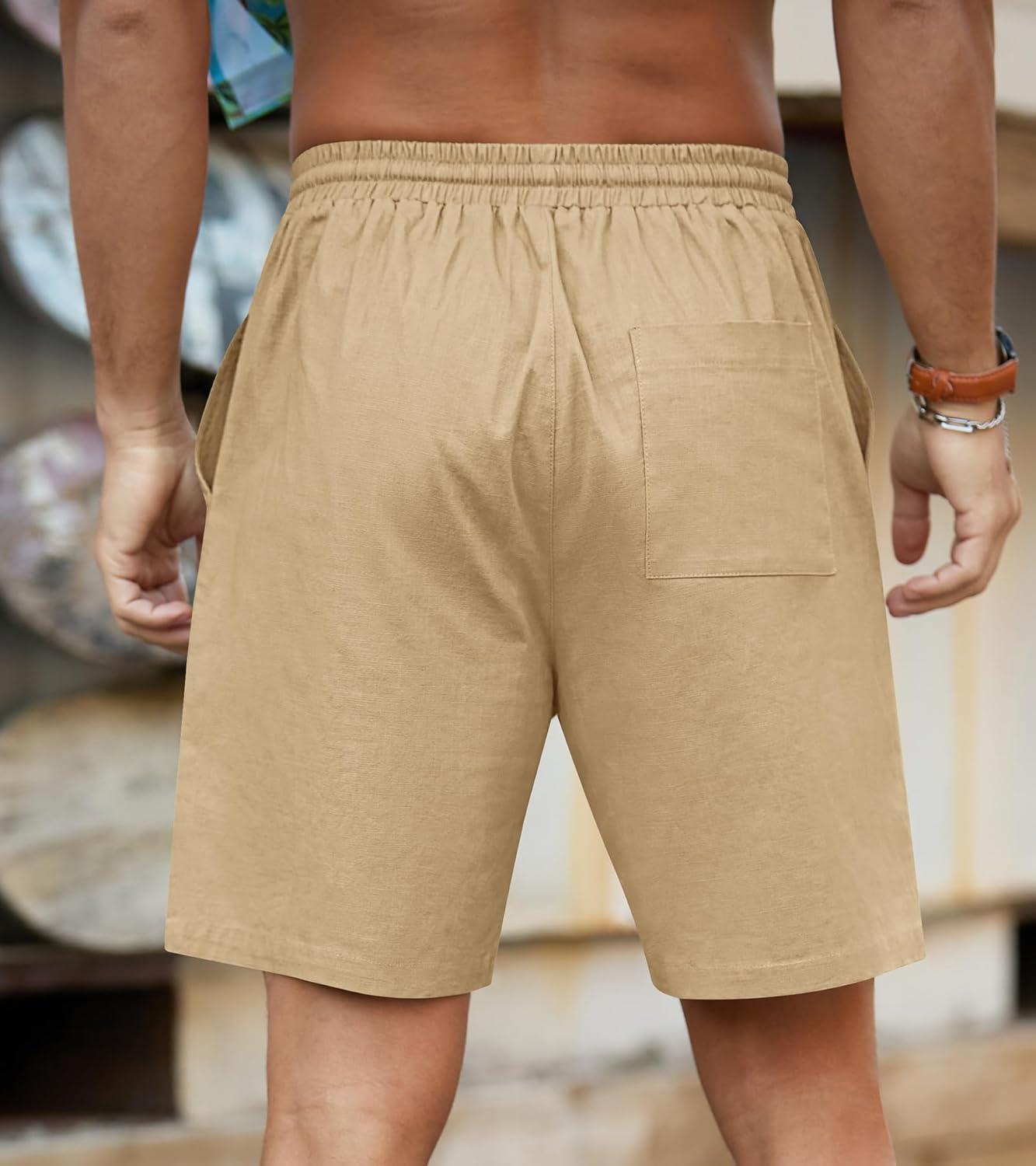 imageNITAGUT Mens Linen Shorts Classic Fit Short Elastic Waist Drawstring Summer Beach ShortsKhaki
