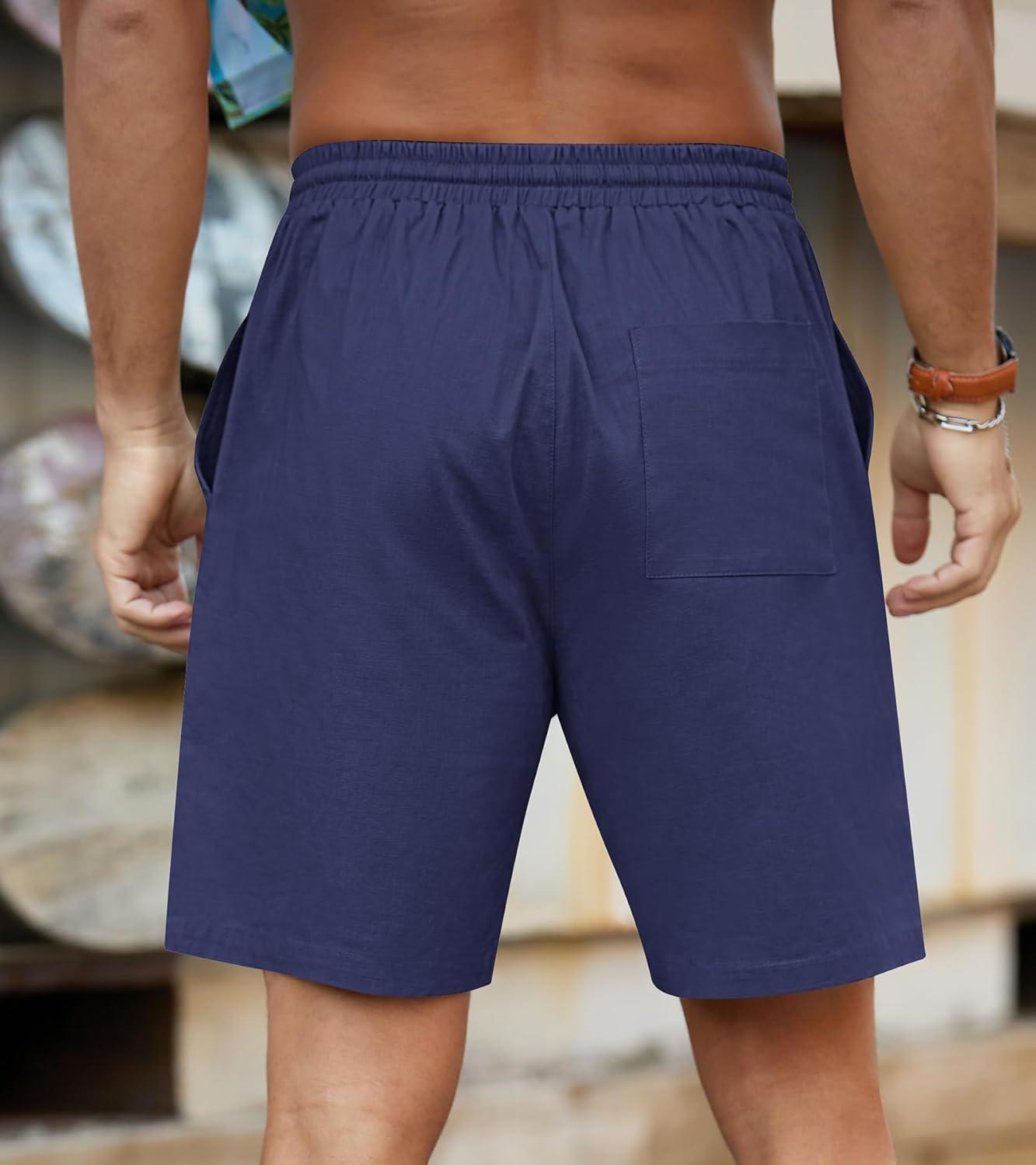 imageNITAGUT Mens Linen Shorts Classic Fit Short Elastic Waist Drawstring Summer Beach ShortsNavy Blue