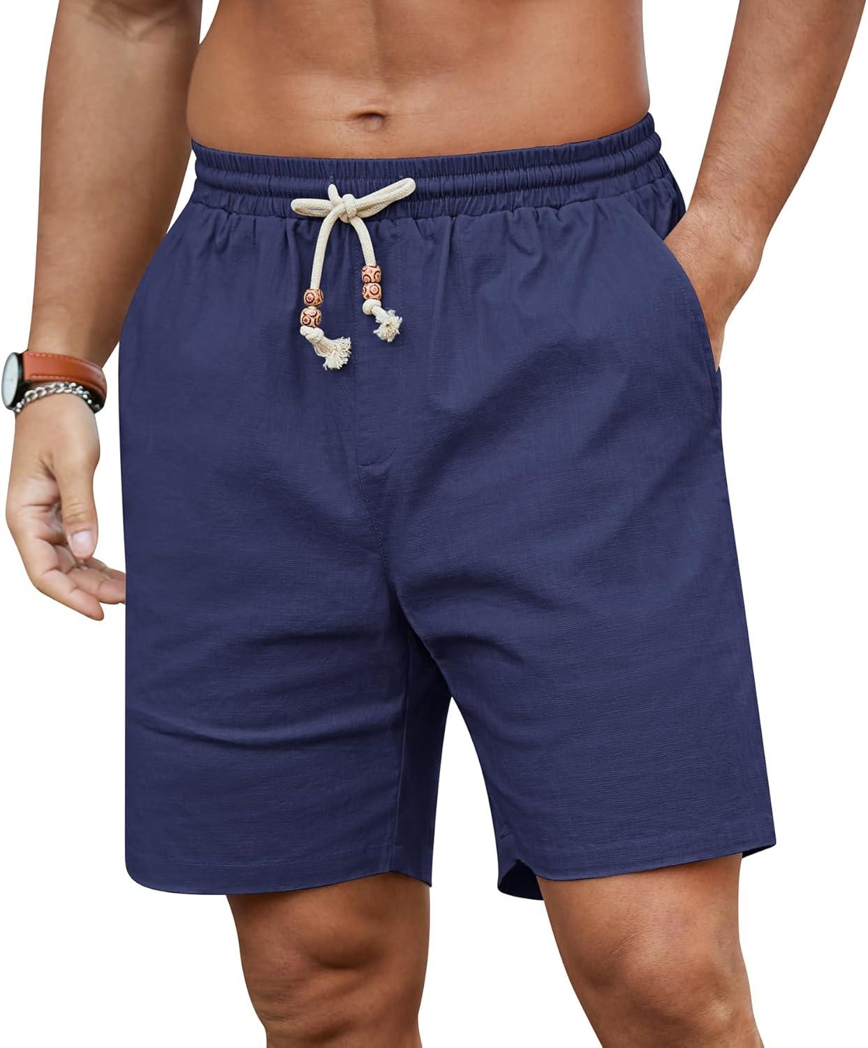 imageNITAGUT Mens Linen Shorts Classic Fit Short Elastic Waist Drawstring Summer Beach ShortsNavy Blue