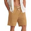 imageNITAGUT Mens Linen Shorts Classic Fit Short Elastic Waist Drawstring Summer Beach ShortsDark Khaki