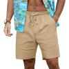 imageNITAGUT Mens Linen Shorts Classic Fit Short Elastic Waist Drawstring Summer Beach ShortsKhaki