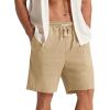 imageNITAGUT Mens Linen Shorts Classic Fit Short Elastic Waist Drawstring Summer Beach ShortsKhaki