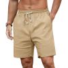 imageNITAGUT Mens Linen Shorts Classic Fit Short Elastic Waist Drawstring Summer Beach ShortsKhaki