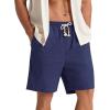 imageNITAGUT Mens Linen Shorts Classic Fit Short Elastic Waist Drawstring Summer Beach ShortsNavy Blue