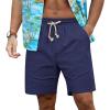 imageNITAGUT Mens Linen Shorts Classic Fit Short Elastic Waist Drawstring Summer Beach ShortsNavy Blue
