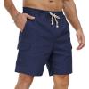 imageNITAGUT Mens Linen Shorts Summer Beach Casual Drawstring Shorts with Multi PocketsNavy Blue