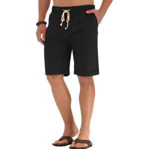 imageNITAGUT Mens Linen Casual Classic Fit Short Drawstring Summer Beach Shorts011black