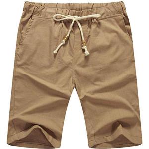imageNITAGUT Mens Linen Casual Classic Fit Short Drawstring Summer Beach Shorts03 Dark Khaki