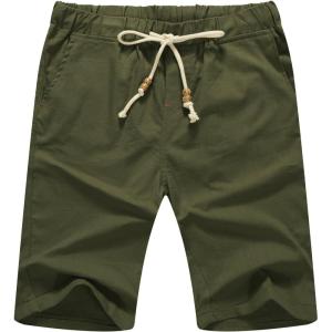 imageNITAGUT Mens Linen Casual Classic Fit Short Drawstring Summer Beach Shorts04amry Green