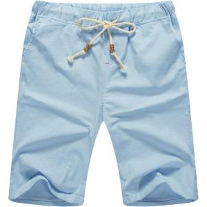 imageNITAGUT Mens Linen Casual Classic Fit Short Drawstring Summer Beach Shorts04light Blue