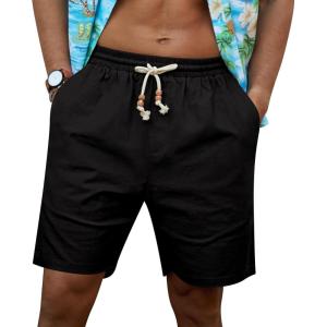imageNITAGUT Mens Linen Shorts Classic Fit Short Elastic Waist Drawstring Summer Beach ShortsBlack