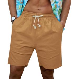 imageNITAGUT Mens Linen Shorts Classic Fit Short Elastic Waist Drawstring Summer Beach ShortsDark Khaki