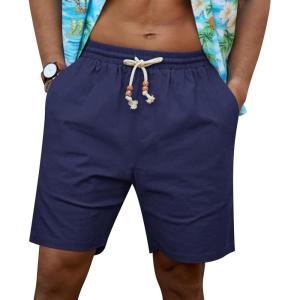 imageNITAGUT Mens Linen Shorts Classic Fit Short Elastic Waist Drawstring Summer Beach ShortsNavy Blue