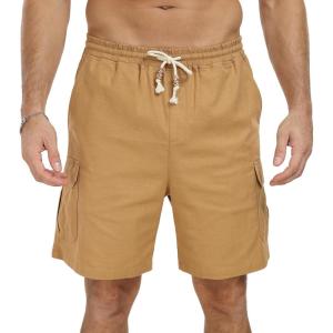 imageNITAGUT Mens Linen Shorts Summer Beach Casual Drawstring Shorts with Multi PocketsDark Khaki