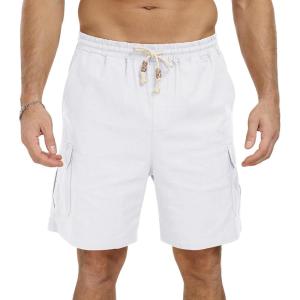imageNITAGUT Mens Linen Shorts Summer Beach Casual Drawstring Shorts with Multi PocketsWhite