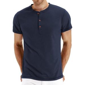 imageNITAGUT Mens Fashion Casual Front Placket Basic LongShort Sleeve Henley TShirts0 Navy Blue
