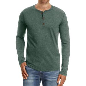 imageNITAGUT Mens Fashion Casual Front Placket Basic LongShort Sleeve Henley TShirts01 Green