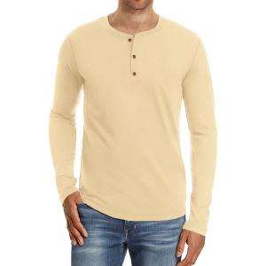 imageNITAGUT Mens Fashion Casual Front Placket Basic LongShort Sleeve Henley TShirts02 Beige