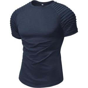 imageNITAGUT Mens Muscle Workout TShirt Pleated Raglan Short Sleeve Gym Athletic Fashion Tee Top