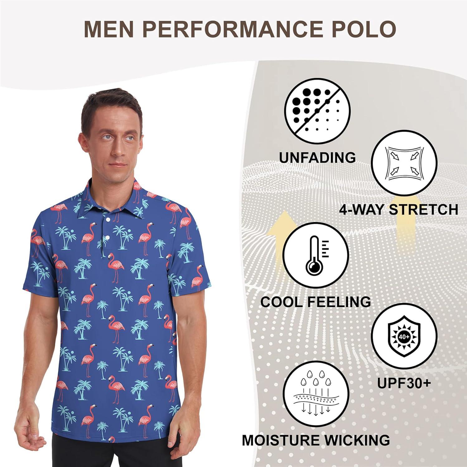 imageNITAGUT Golf Shirts for Men Short Sleeve Dry Fit Print Performance Moisture Wicking Polo Shirt