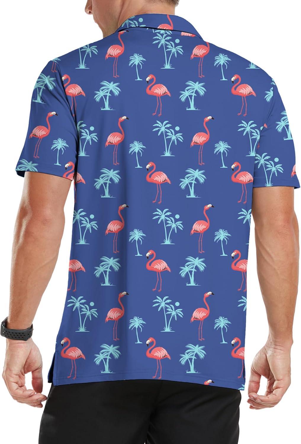 imageNITAGUT Golf Shirts for Men Short Sleeve Dry Fit Print Performance Moisture Wicking Polo Shirt