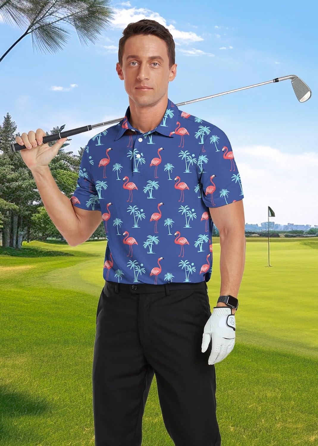imageNITAGUT Golf Shirts for Men Short Sleeve Dry Fit Print Performance Moisture Wicking Polo Shirt