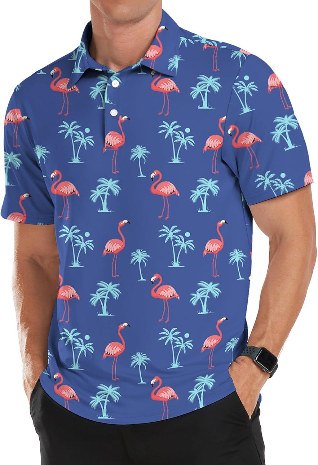 imageNITAGUT Golf Shirts for Men Short Sleeve Dry Fit Print Performance Moisture Wicking Polo Shirt