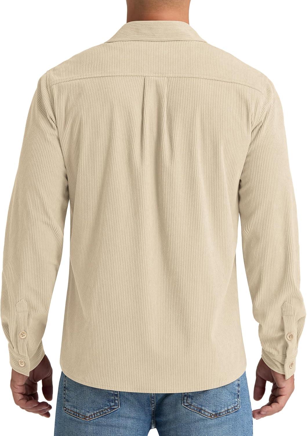 imageNITAGUT Mens Corduroy Shirt Long Sleeve Button Down Work Shirt Jacket with Chest Flap PocketBeige