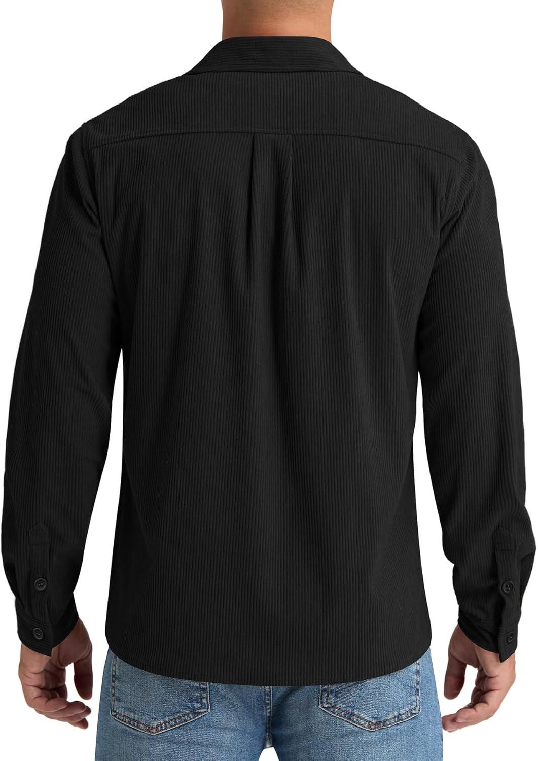 imageNITAGUT Mens Corduroy Shirt Long Sleeve Button Down Work Shirt Jacket with Chest Flap PocketBlack