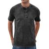 imageNITAGUT Mens Distressed Henley Shirts Retro Short Sleeve Cotton Tee Shirts Casual Button Down Washed TShirtsBlack