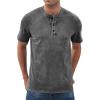 imageNITAGUT Mens Distressed Henley Shirts Retro Short Sleeve Cotton Tee Shirts Casual Button Down Washed TShirtsGrey