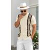 imageNITAGUT Mens Polo Shirts Vintage Striped Knitting Short Sleeves Button Down Golf ShirtsBeige