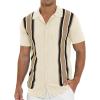 imageNITAGUT Mens Polo Shirts Vintage Striped Knitting Short Sleeves Button Down Golf ShirtsBeige