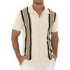 imageNITAGUT Mens Polo Shirts Vintage Striped Knitting Short Sleeves Button Down Golf ShirtsBeige