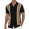 imageNITAGUT Mens Polo Shirts Vintage Striped Knitting Short Sleeves Button Down Golf ShirtsBlack Almond