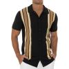 imageNITAGUT Mens Polo Shirts Vintage Striped Knitting Short Sleeves Button Down Golf ShirtsBlack Almond