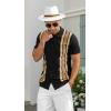imageNITAGUT Mens Polo Shirts Vintage Striped Knitting Short Sleeves Button Down Golf ShirtsBlack Almond