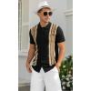 imageNITAGUT Mens Polo Shirts Vintage Striped Knitting Short Sleeves Button Down Golf ShirtsBlack Almond